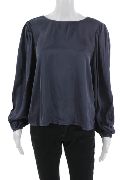 Velvet Womens Dark Blue Viscose Long Sleeve Round Neck Blouse Classic Size XS