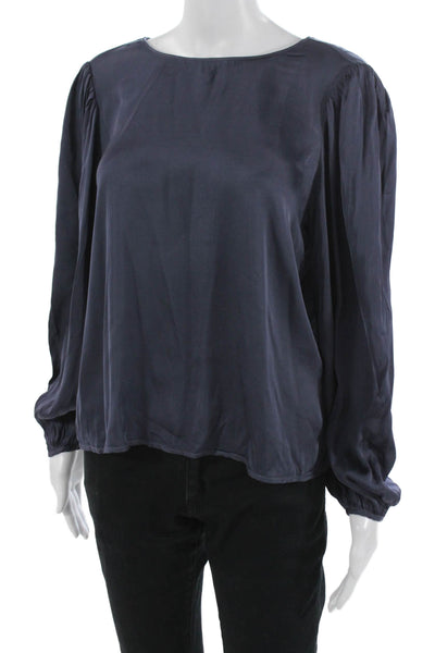 Velvet Womens Dark Blue Viscose Long Sleeve Round Neck Blouse Classic Size XS