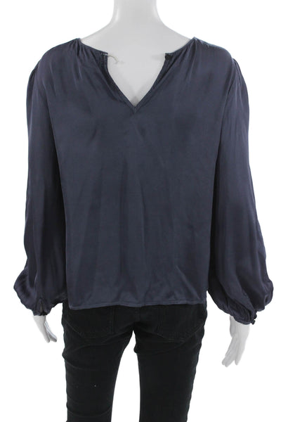 Velvet Womens Dark Blue Viscose Long Sleeve Round Neck Blouse Classic Size XS