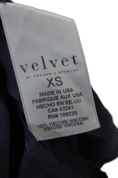 Velvet Womens Dark Blue Viscose Long Sleeve Round Neck Blouse Classic Size XS