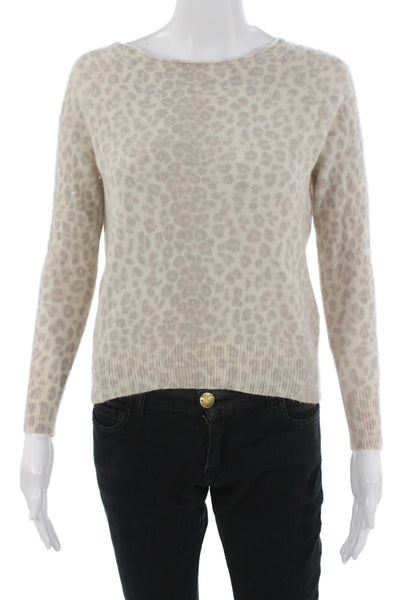 360 Cashmere Women Pullover Sweater Beige Cashmere Leopard Size S