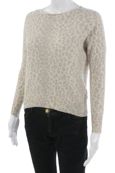 360 Cashmere Women Pullover Sweater Beige Cashmere Leopard Size S