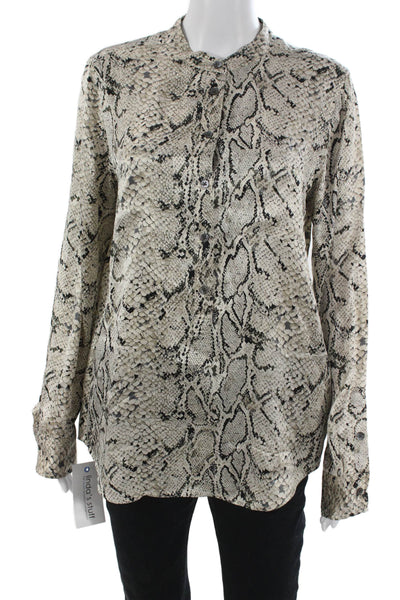 Equipment Femme Women Blouse Beige Silk Mock Neck Long Sleeve Button Size M