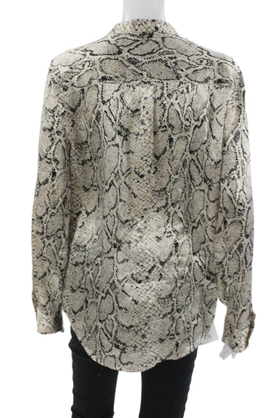 Equipment Femme Women Blouse Beige Silk Mock Neck Long Sleeve Button Size M