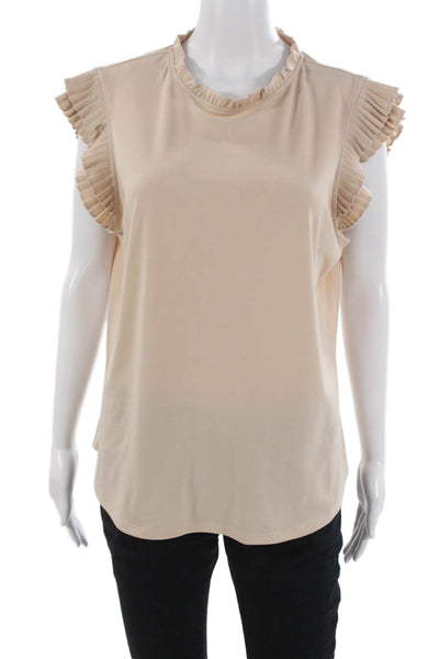 Adrianna Papell Women Sleeveless Mock Neck Blouse Beige Size L