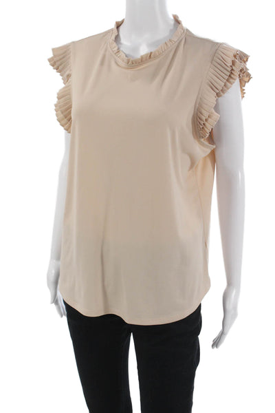 Adrianna Papell Women Sleeveless Mock Neck Blouse Beige Size L