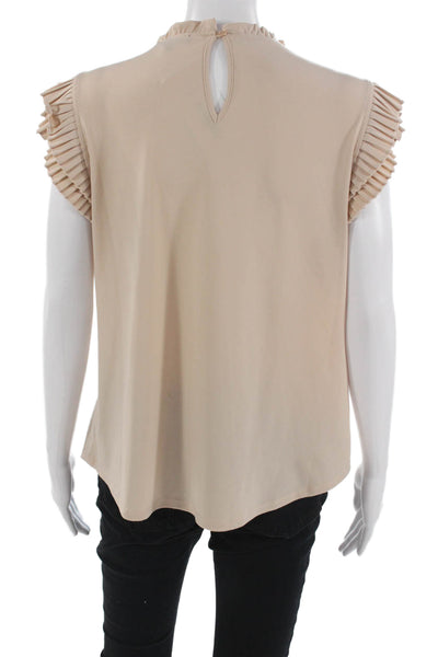 Adrianna Papell Women Sleeveless Mock Neck Blouse Beige Size L