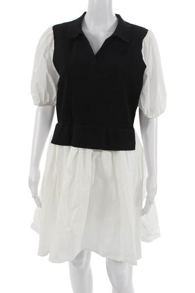 English Factory Women Shirt Dress Black Collared Short Sleeve Size L