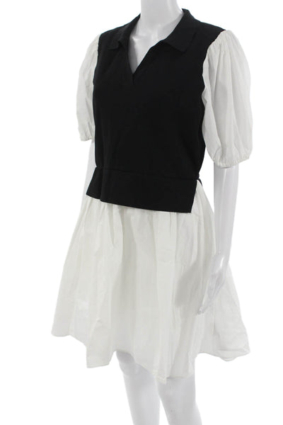 English Factory Women Shirt Dress Black Collared Short Sleeve Size L
