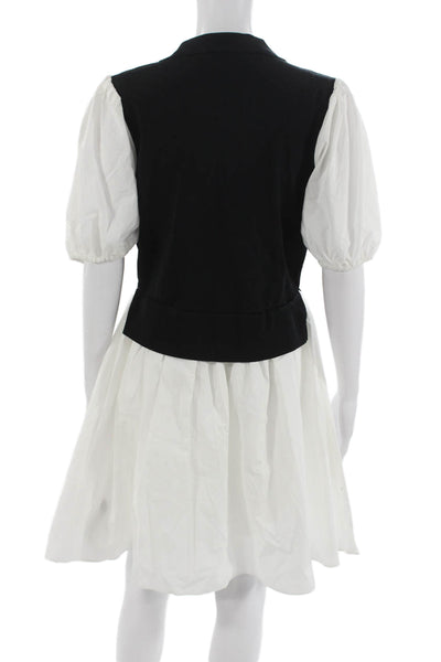 English Factory Women Shirt Dress Black Collared Short Sleeve Size L