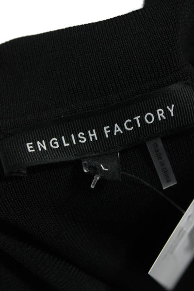 English Factory Women Shirt Dress Black Collared Short Sleeve Size L