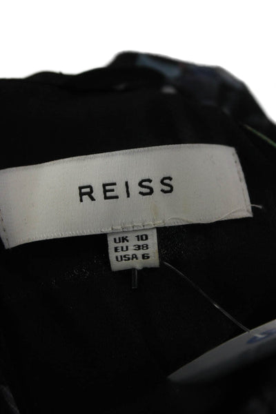 Reiss Womens Black Floral Blouson Knee Length Dress Long Sleeve Tie Neck Size 6
