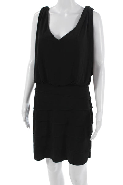 Laundry by Shelli Segal Women Black V-Neck Sleeveless Shift Dress Size 8