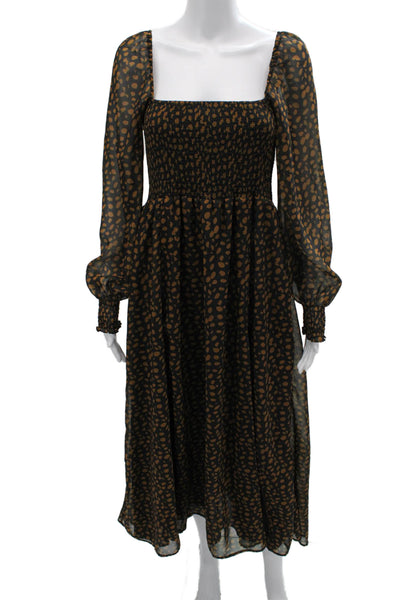 OPT Womens Maxi Dress Black Long Sleeve Square Neck Geometric Bohemian Size L