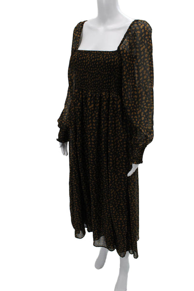 OPT Womens Maxi Dress Black Long Sleeve Square Neck Geometric Bohemian Size L