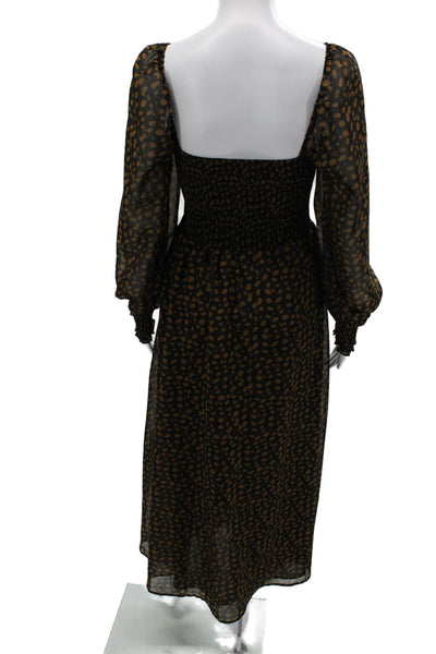 OPT Womens Maxi Dress Black Long Sleeve Square Neck Geometric Bohemian Size L