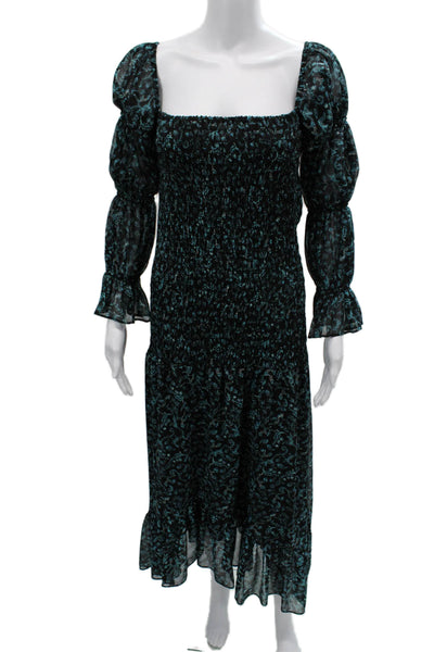 Misa Women Bohemian Black Paisley Maxi Long Sleeve Square Neck Dress Size M