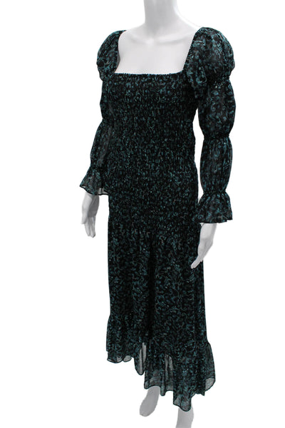 Misa Women Bohemian Black Paisley Maxi Long Sleeve Square Neck Dress Size M