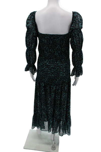 Misa Women Bohemian Black Paisley Maxi Long Sleeve Square Neck Dress Size M