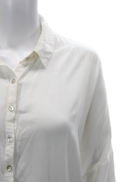 L Space Womens Basic Button-Up Collared 3/4 Sleeve White Rayon Top Size XS