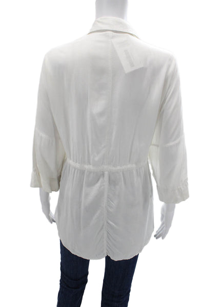 L Space Womens Basic Button-Up Collared 3/4 Sleeve White Rayon Top Size XS