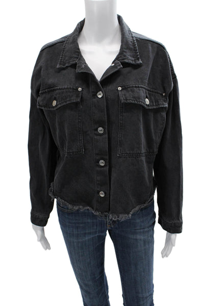 Zara Women Dark Gray Cotton Collared Button Jacket 90s Fall Long Sleeve Size M