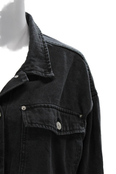 Zara Women Dark Gray Cotton Collared Button Jacket 90s Fall Long Sleeve Size M