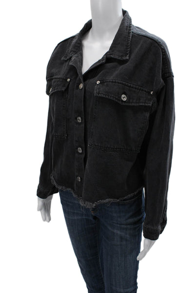 Zara Women Dark Gray Cotton Collared Button Jacket 90s Fall Long Sleeve Size M