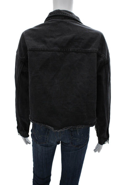 Zara Women Dark Gray Cotton Collared Button Jacket 90s Fall Long Sleeve Size M