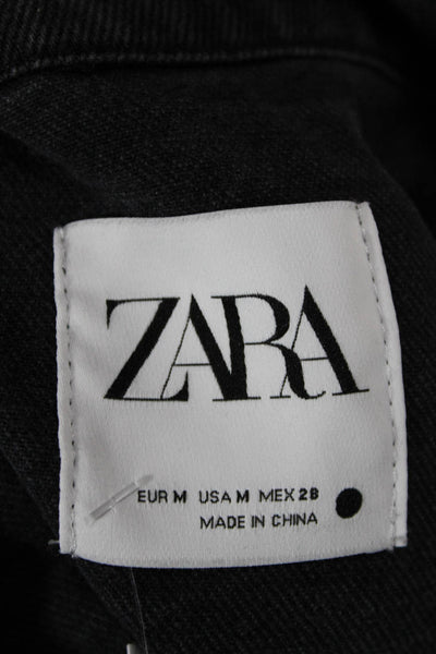 Zara Women Dark Gray Cotton Collared Button Jacket 90s Fall Long Sleeve Size M