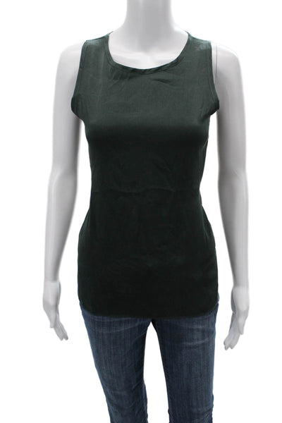 Michelle Farmer Women Basic Silk Green Sleeveless Round Neck Tank Size S