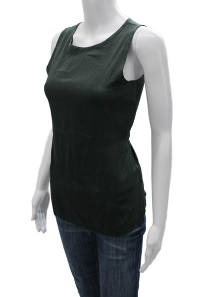 Michelle Farmer Women Basic Silk Green Sleeveless Round Neck Tank Size S