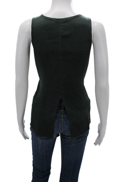 Michelle Farmer Women Basic Silk Green Sleeveless Round Neck Tank Size S
