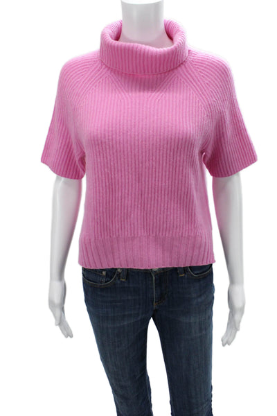 Unsubscribed Women Pink Cashmere Turtleneck Pullover Short Sleeve Size XS