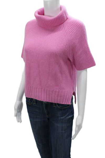 Unsubscribed Women Pink Cashmere Turtleneck Pullover Short Sleeve Size XS