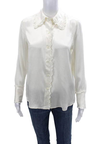 Rails Women Silk Collared Button-Up Blouse Long Sleeve White Petite Size XS