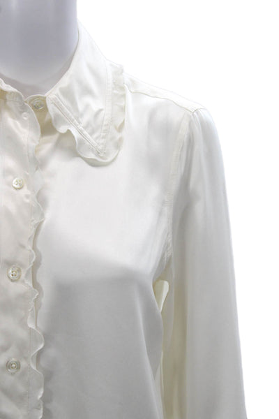 Rails Women Silk Collared Button-Up Blouse Long Sleeve White Petite Size XS
