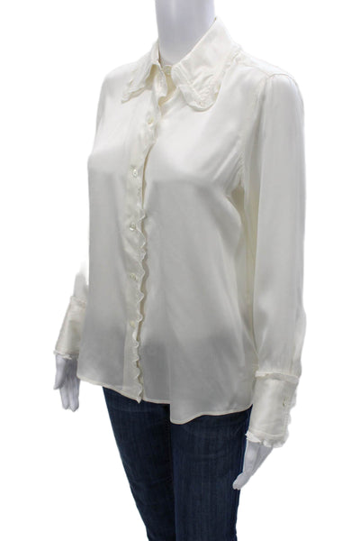 Rails Women Silk Collared Button-Up Blouse Long Sleeve White Petite Size XS