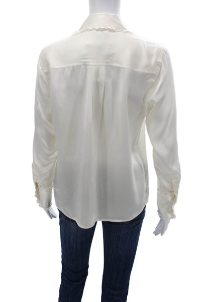 Rails Women Silk Collared Button-Up Blouse Long Sleeve White Petite Size XS