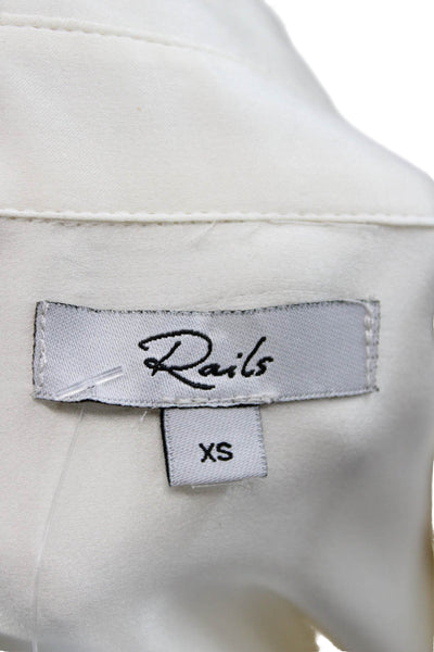 Rails Women Silk Collared Button-Up Blouse Long Sleeve White Petite Size XS