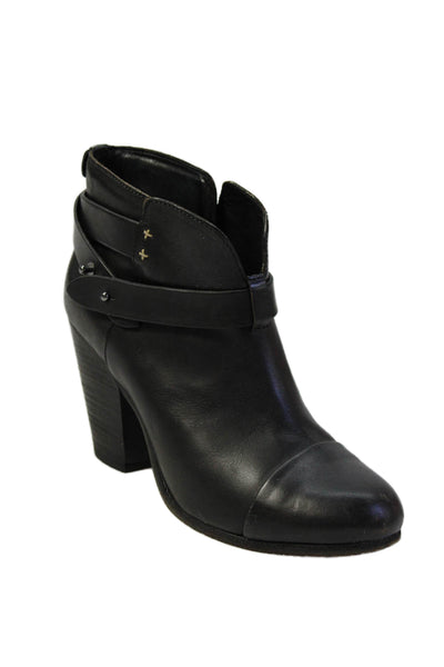 Rag & Bone Womens Leather Block High Heels Ankle Boots Shoes Solid Black Size 9