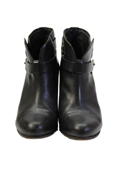 Rag & Bone Womens Leather Block High Heels Ankle Boots Shoes Solid Black Size 9