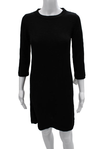 Cuyana Women Shift Sweater Dress Black 3/4 Sleeve Crew Neck Baby Alpaca Size M