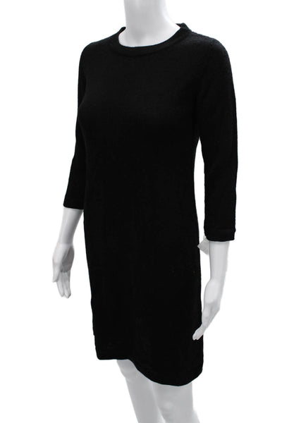Cuyana Women Shift Sweater Dress Black 3/4 Sleeve Crew Neck Baby Alpaca Size M