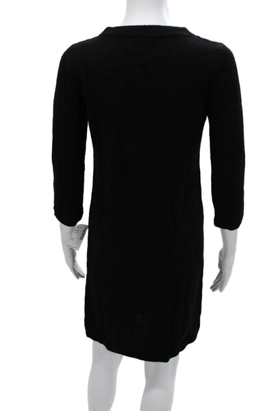 Cuyana Women Shift Sweater Dress Black 3/4 Sleeve Crew Neck Baby Alpaca Size M
