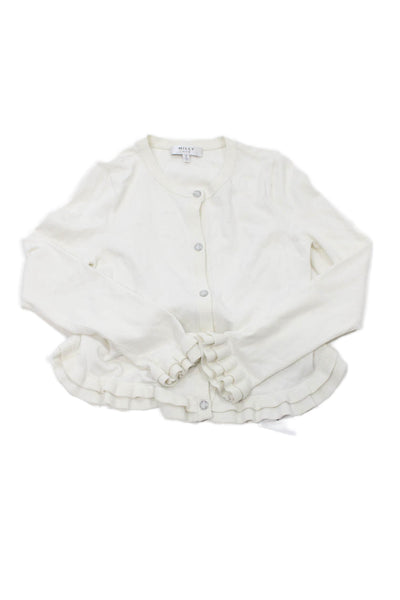 Milly Minis Childrens Girls Ruffled Button Down Cardigan Sweater White Size 12