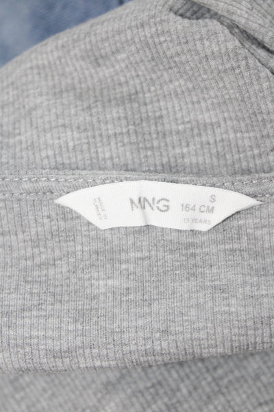 MNG Women Cropped Button Up Gray Long Sleeve Crew Neck Top Size S