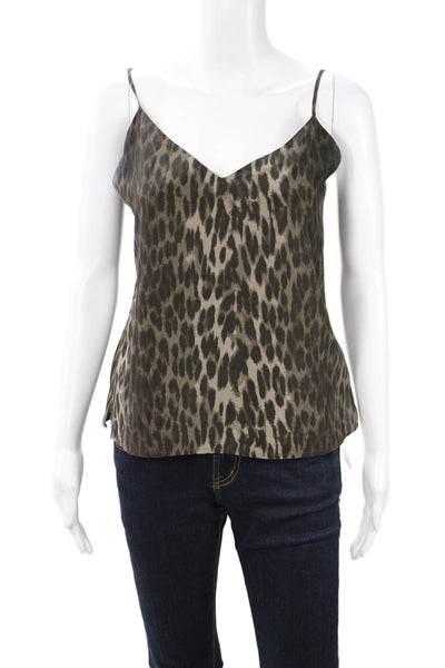 L'Agence Women Silk Leopard V-Neck Sleeveless Camisole Beige Size XS
