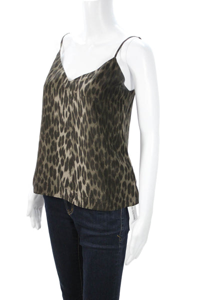 L'Agence Women Silk Leopard V-Neck Sleeveless Camisole Beige Size XS