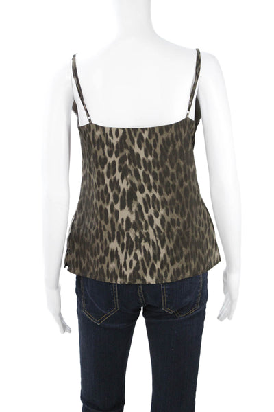 L'Agence Women Silk Leopard V-Neck Sleeveless Camisole Beige Size XS